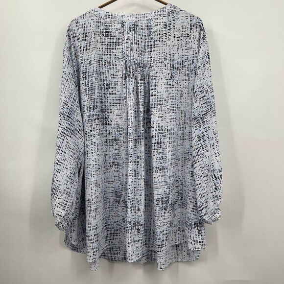 NYDJ Multicolor Split Neck Button Up 3/4 Sleeve Pintuck Blouse Size 3X NWT - Picture 7 of 10